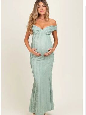 Pinkblush Off-Shoulder Sage Maxi Maternity Dress